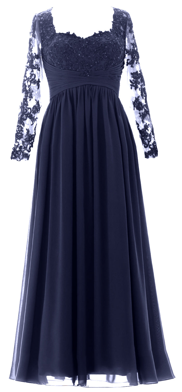 MACloth Damen Kleider für die Brautmutter, Spitze, formelles Abendkleid mit Ärmeln