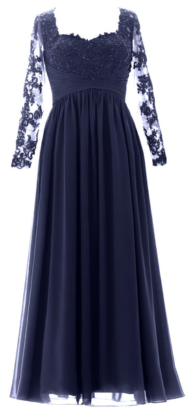 MACloth Women Mother of the Bride Dresses Lace Formal Evening Gown with Sleeves