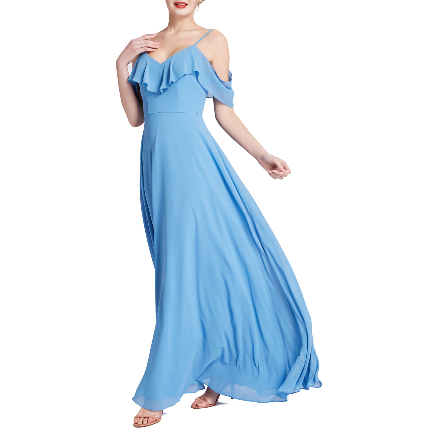 MACloth Women V Neck Cold Shoulder Long Maxi Wedding Party Bridesmaid Dresses