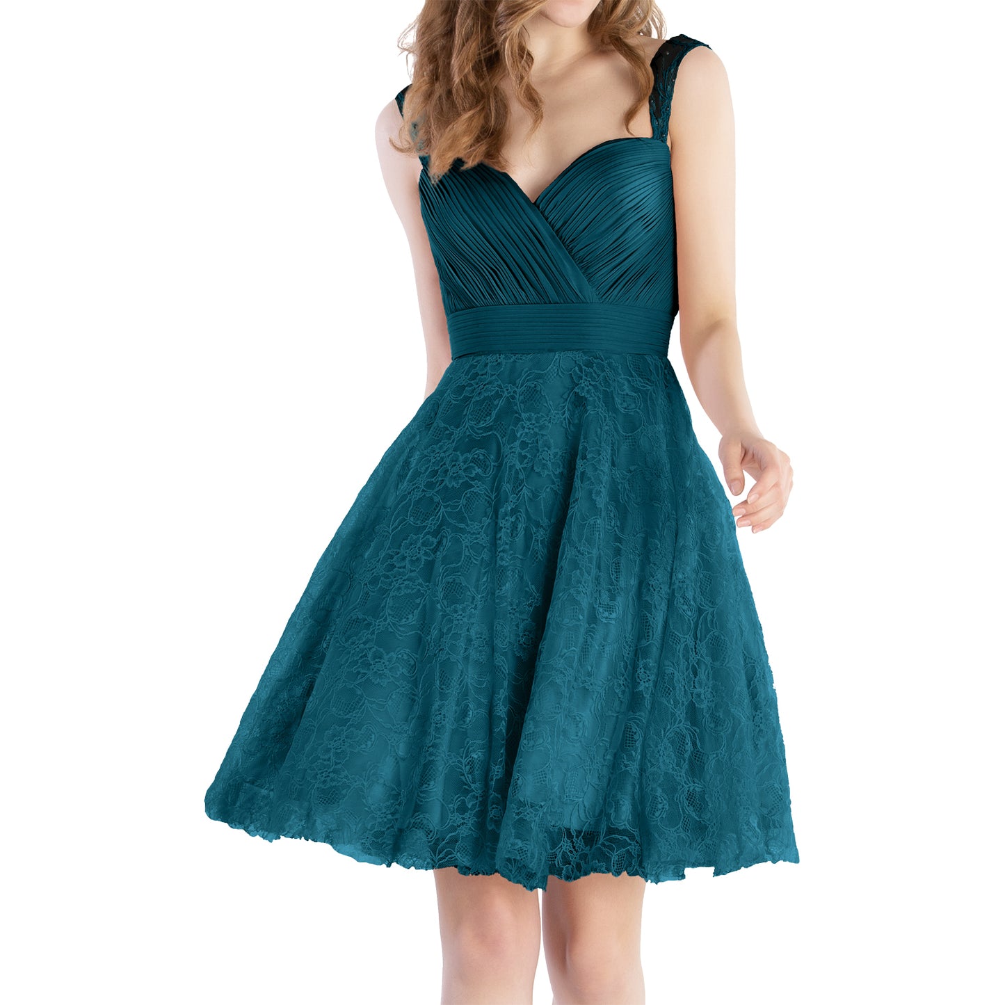 MACloth Women Sweetheart Pleated Lace Short Wedding Party Bridesmaid Dresses LBD