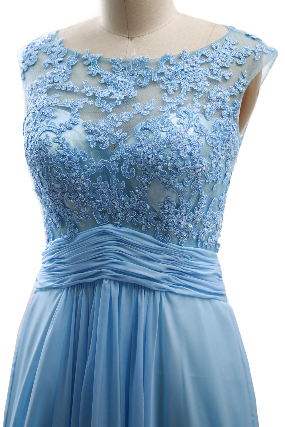 Vestido de fiesta largo con mangas cortas y encaje de gasa de MACloth