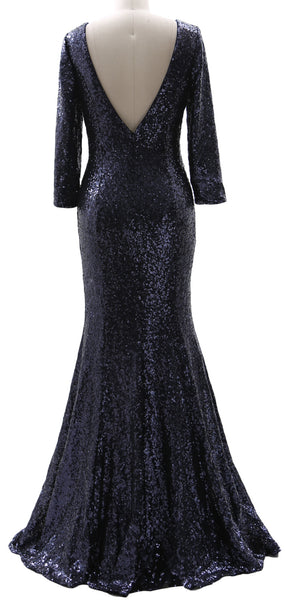 MACloth 3/4 Sleeve Sequin Long Mother of Bride Dresses Bridesmaid Evening Gown