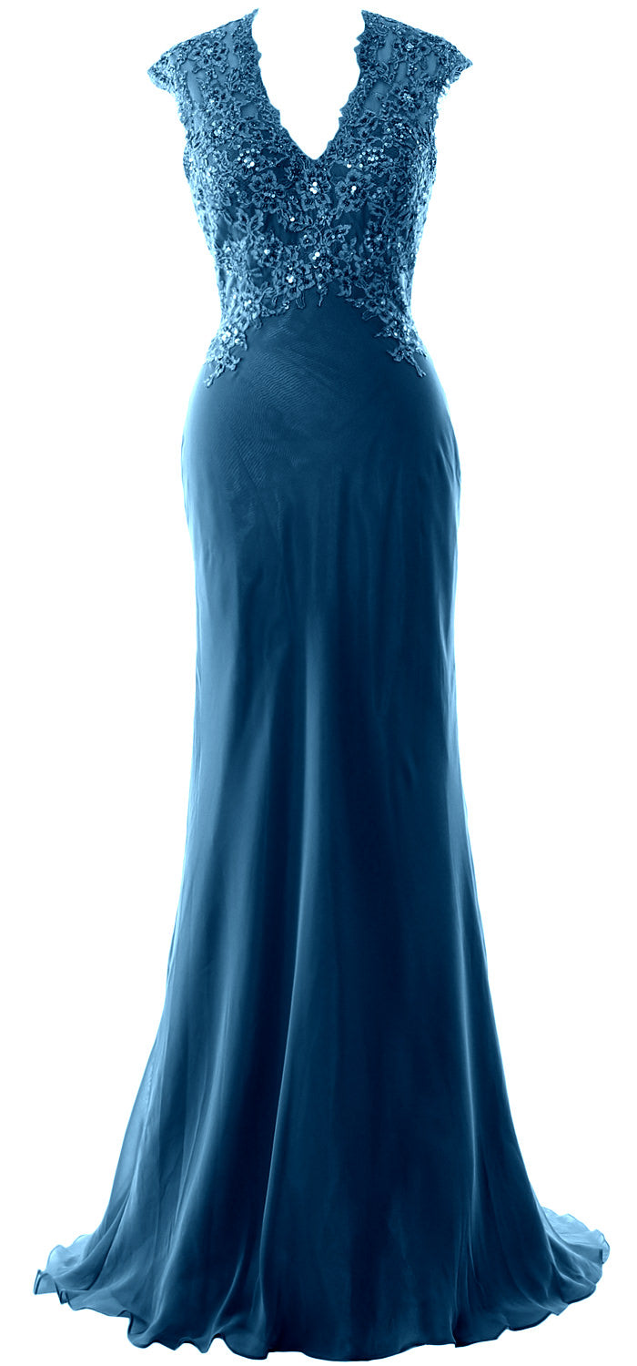 MACloth Damen Kleider für die Brautmutter, Meerjungfrau, V-Ausschnitt, Spitze, formelles Abendkleid