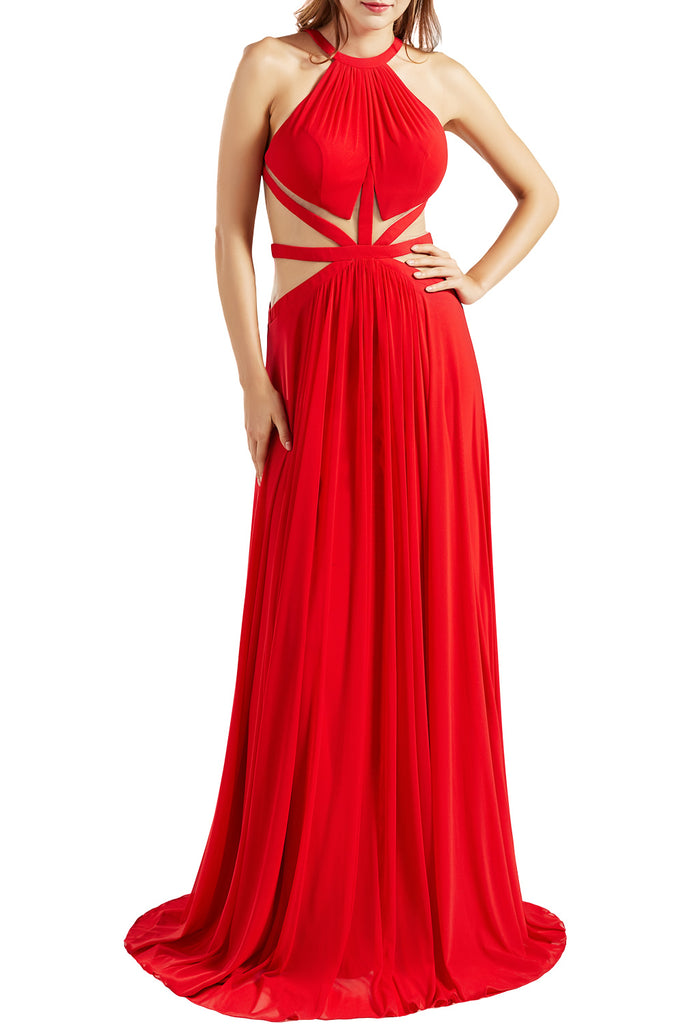 MACloth Women Halter Prom Dresses Cutout Formal Wedding Party Evening Ball Gown