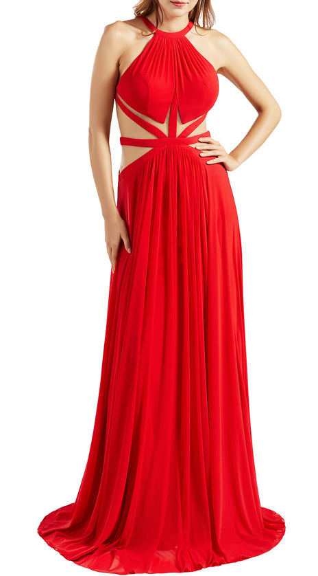MACloth Women Halter Prom Dresses Cutout Formal Wedding Party Evening Ball Gown
