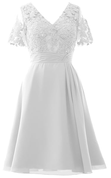 MACloth Women Knee Length Mother of Bride Dresses Short Sleeves Wedding