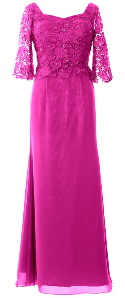 MACloth Women Mother of Bride Dresses Half Sleeves Lace Formal Evening Gown