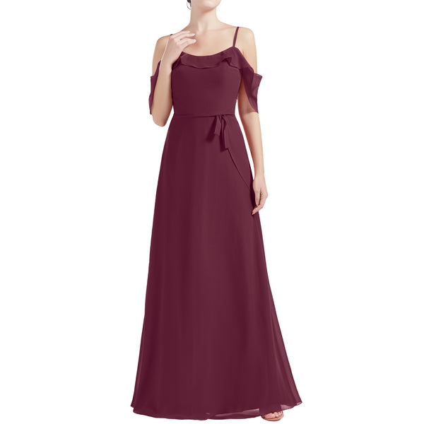 MACloth Women Cold Shoulder Long A Line Wedding Bridesmaid Dresses
