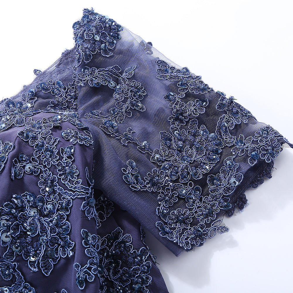 MACloth Damen Mutter Braut Kleider Kurze Ärmel Spitze Abendkleid Schulterfrei