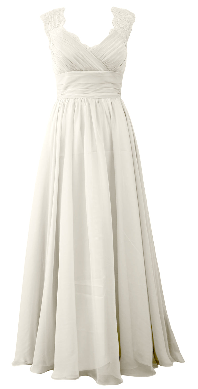 MACloth Women Vintage Long Bridesmaid Dress V Neck Lace Formal Evening Gown