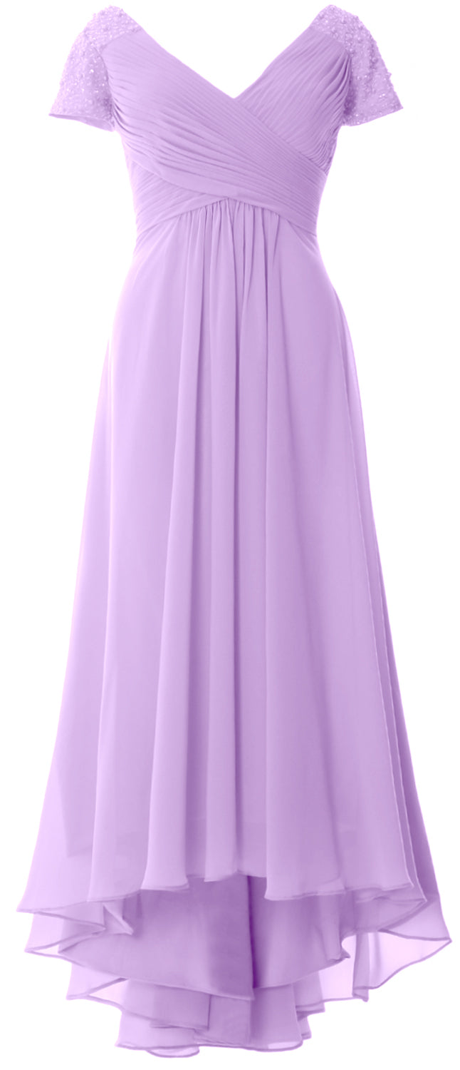 MACloth Mujeres Manga Corta Cuello En V Hi Lo Madre De La Novia Vestidos De Novio Vestido De Noche