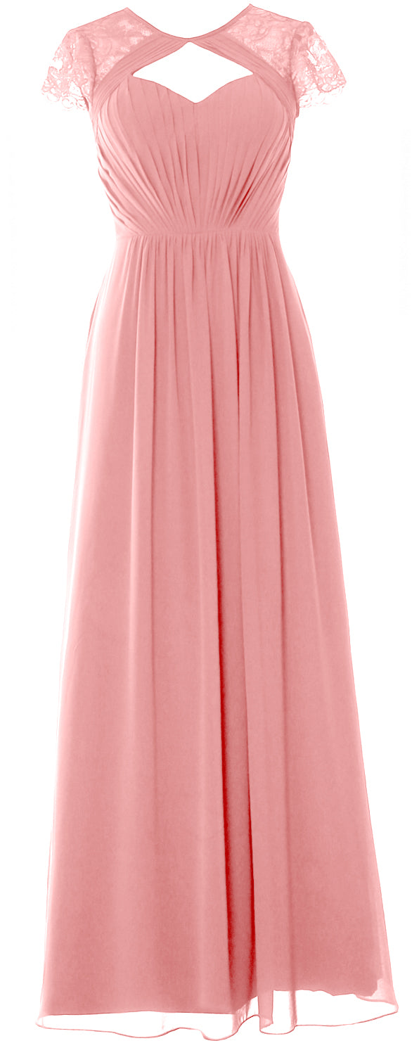 Vestido de dama de honor largo con mangas cortas elegante MACloth 2018 Vestido formal de noche