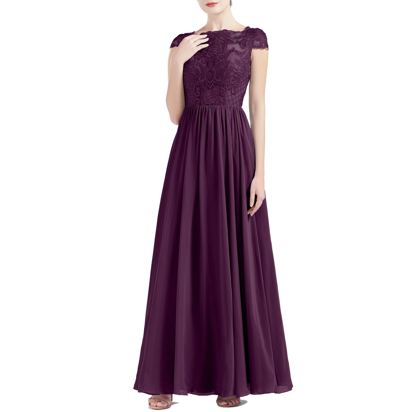 MACloth Women Cap Sleeve Scoop Lace Long Wedding Mother Bride Dresses Formal