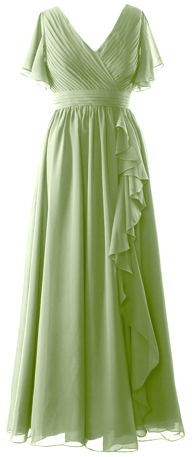 Vestidos de novia de MACloth con escote en V y mangas largas, vestido formal de boda