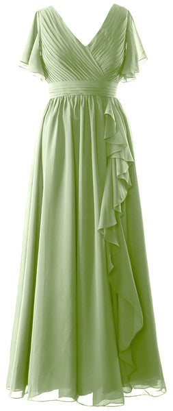 MACloth Mother of the Bride Dresses with Sleeves V Neck Long Wedding Formal Gown