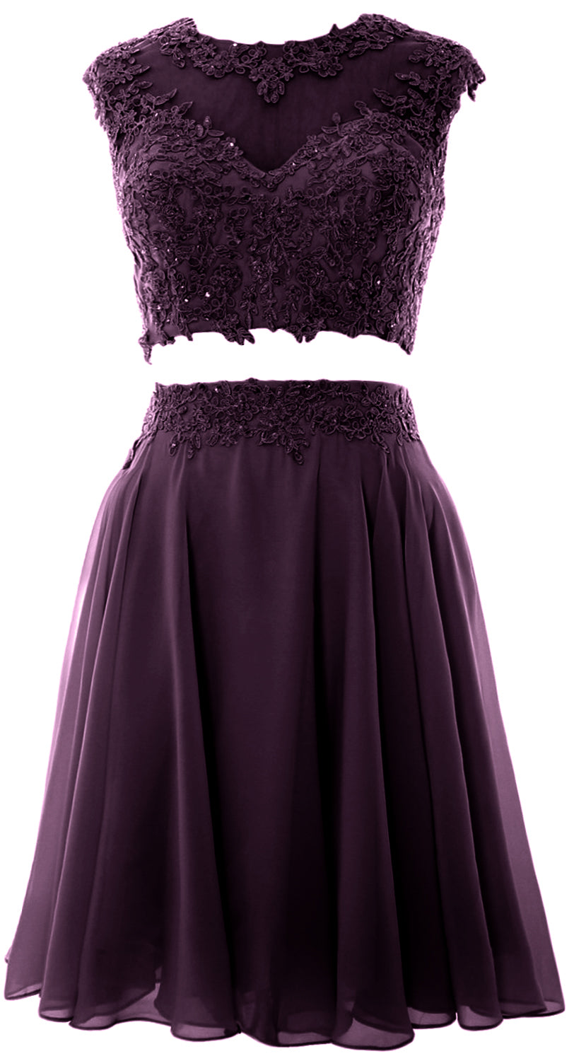 Vestido de fiesta de boda de encaje de 2 piezas estilo vintage para mujer de MACloth