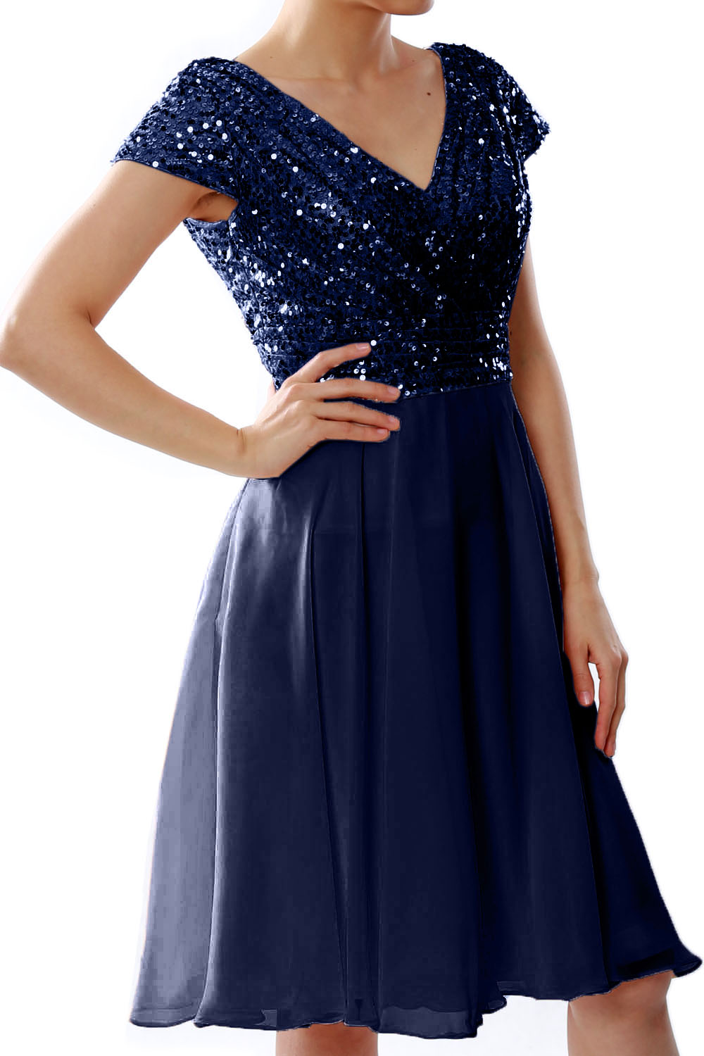 MACloth Mujeres Vestidos cortos para madre de la novia Mangas cortas Dama de honor Lentejuelas