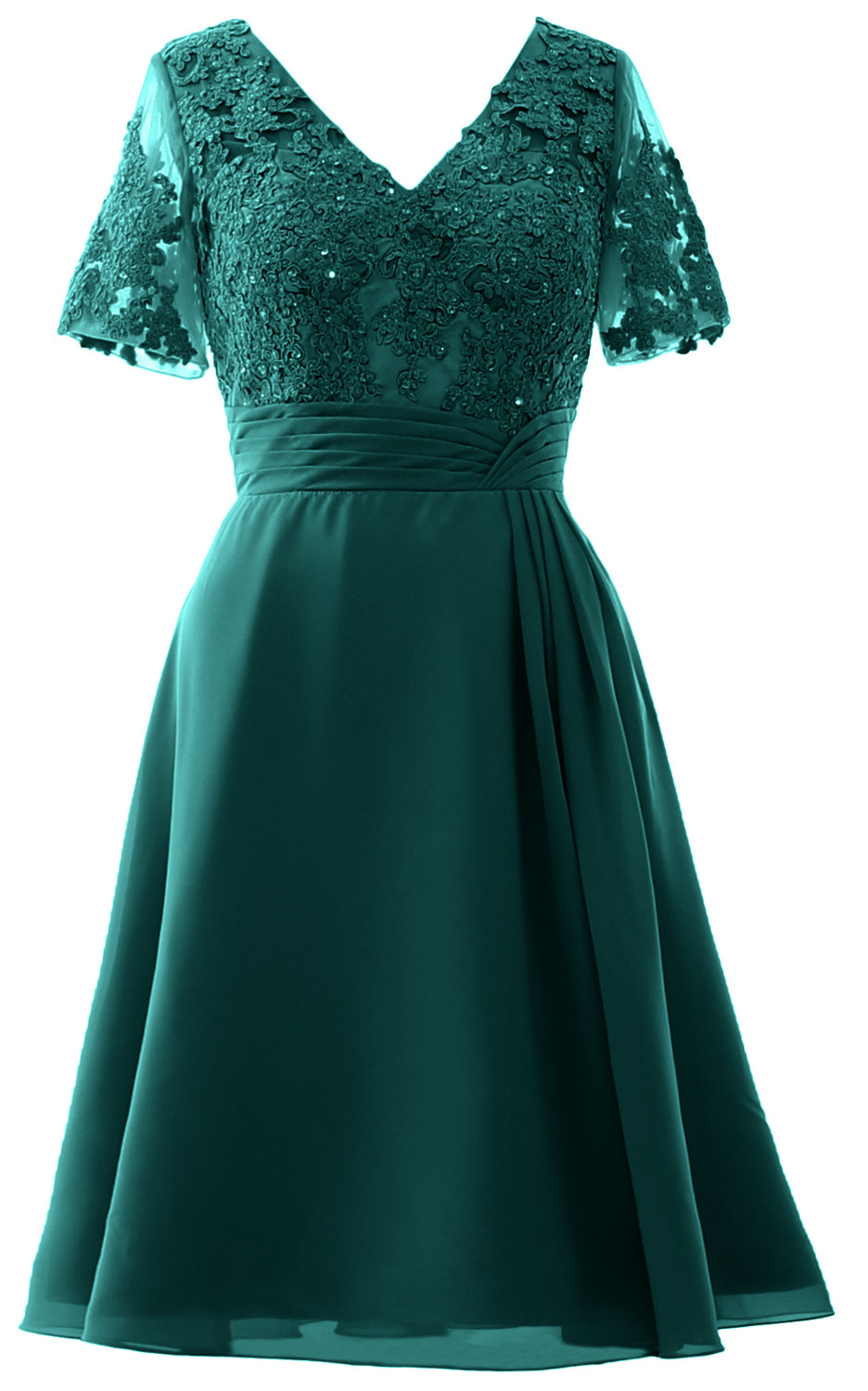 MACloth Frauen Knielange Mutter der Braut Kleider Kurze Ärmel Hochzeit