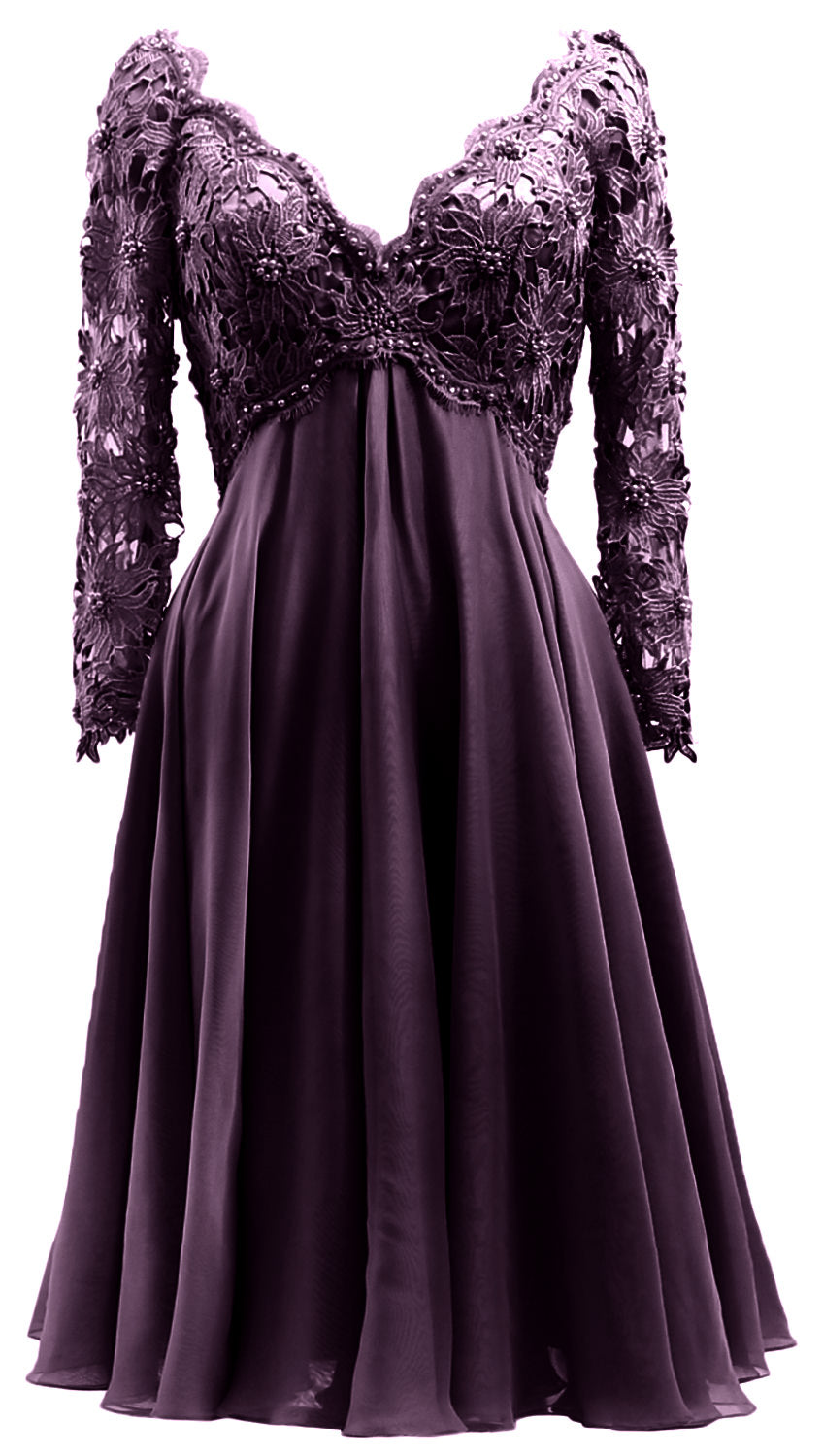 MACloth Damen Lange Ärmel Kurze Mutter Braut Kleider V Ausschnitt Cocktail Party