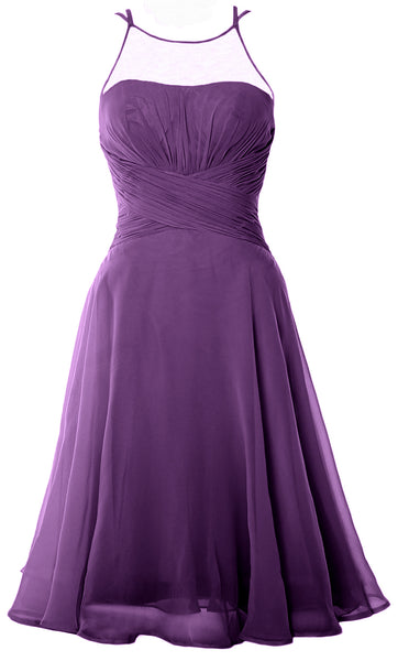 MACloth Elegant Illusion Short Cocktail Dress Chiffon Wedding Party Formal Gown