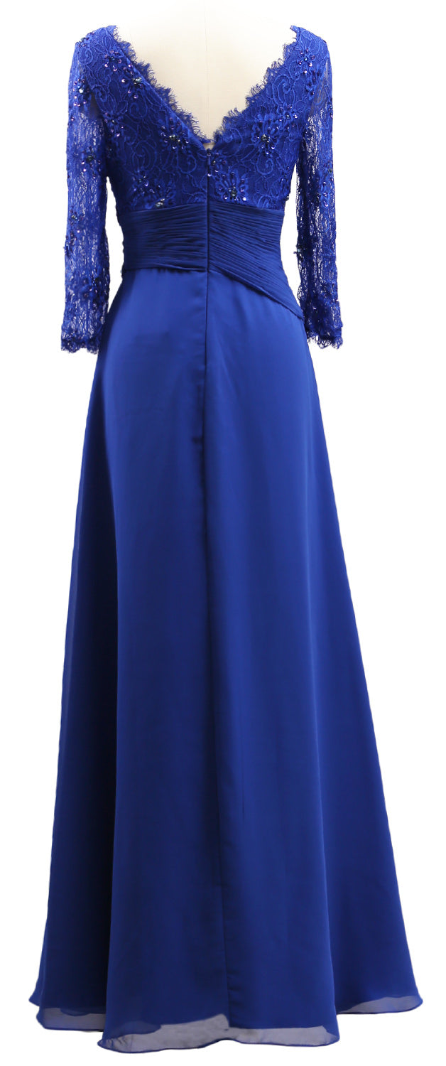 Macloth Women V Neck Long Mother of Bride Dresses 3/4 Sleeve Formal Evening Gown Lavender / Above Knee / Custom Size