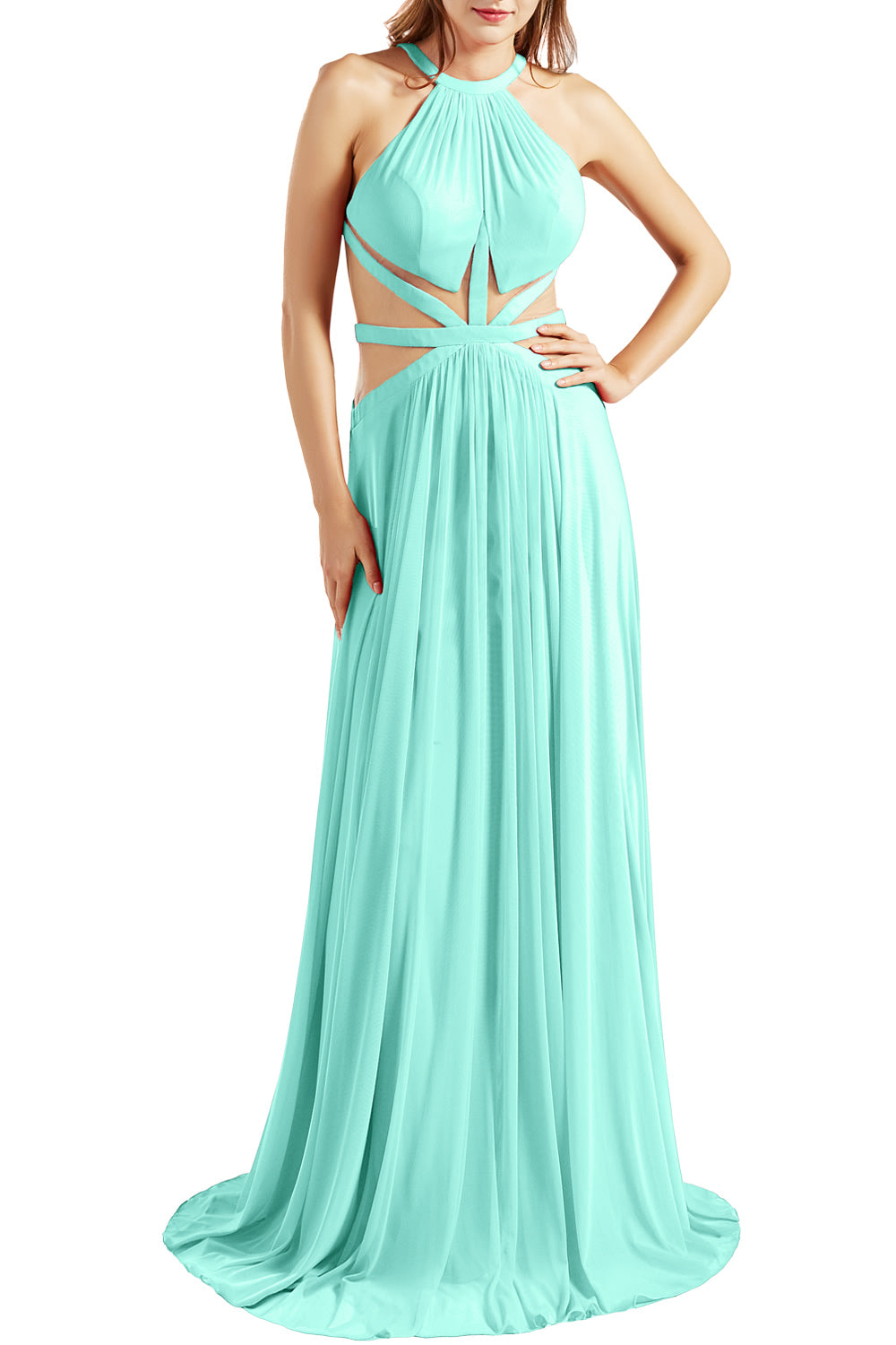 MACloth Damen Neckholder-Ballkleid mit Ausschnitt, formelles Abendkleid für Hochzeit, Party, Ballkleid