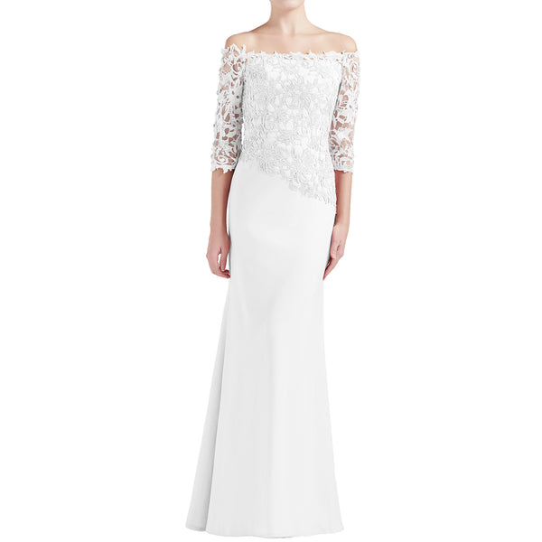 MACloth Women Off Shoulder 3/4 Sleeves Long Mother Bride Dresses Evening Gown