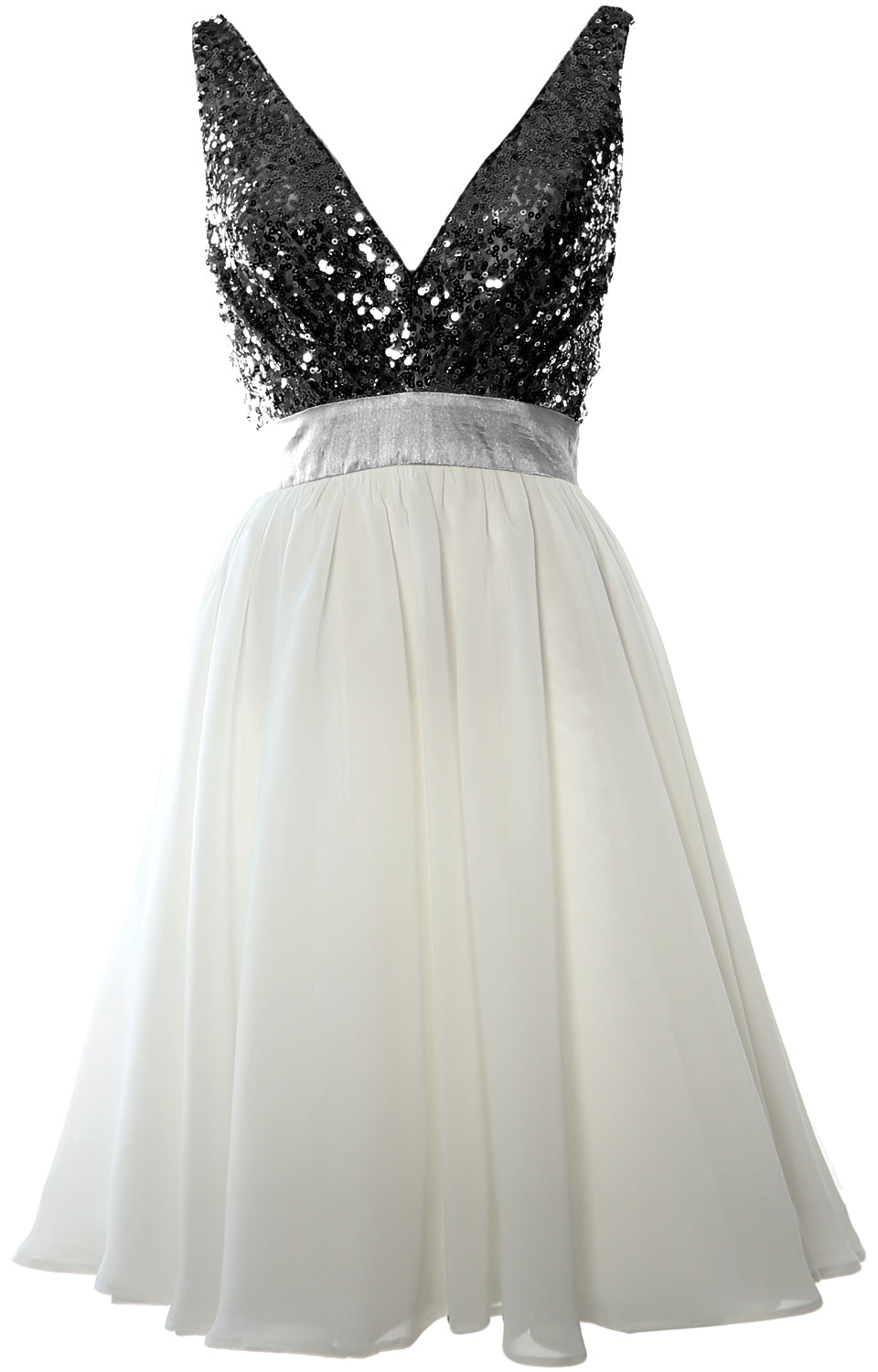 MACloth Short Bridesmaid Dresses Plunge V Neck Sequin Cocktail Party Formal Gown