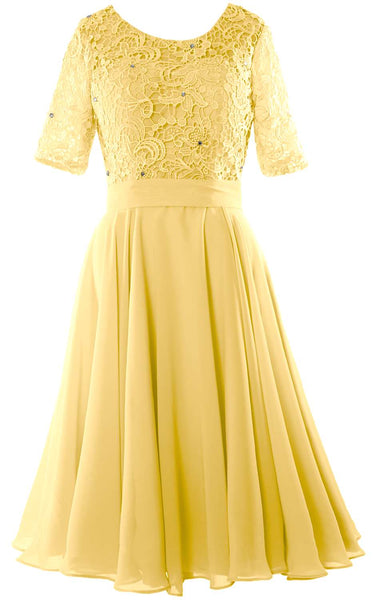 MACloth Women Short Mother Bride Dresses Half Sleeve Wedding Guest Dinner Lace