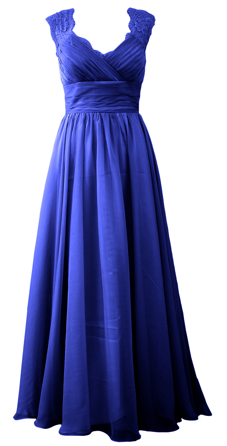 MACloth Women Vintage Long Bridesmaid Dress V Neck Lace Formal Evening Gown