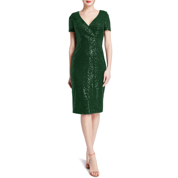 MACloth Women V Neck Short Sleeves Knee Length Sequin Casual Cocktail Dresses
