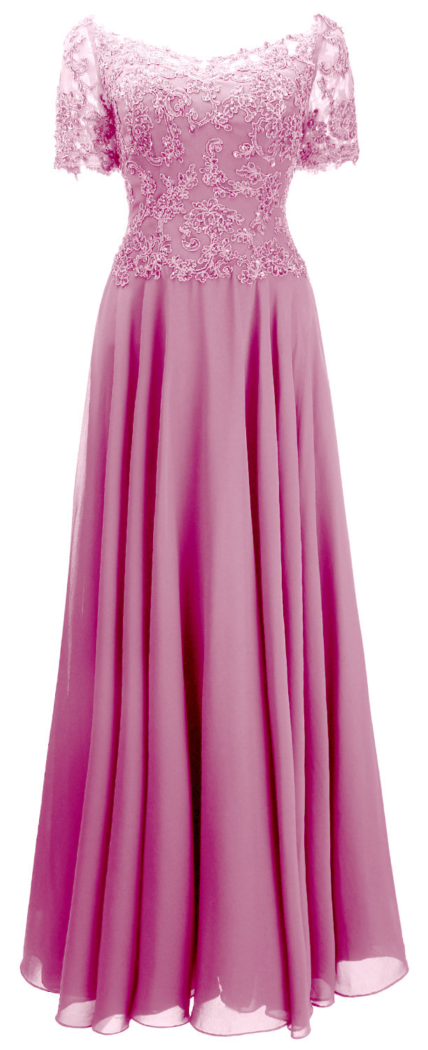 MACloth Damen Mutter Braut Kleider Kurze Ärmel Spitze Abendkleid Schulterfrei