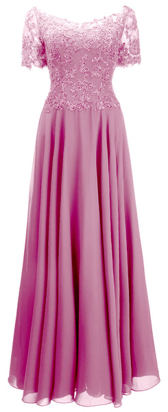 MACloth Women Mother Bride Dresses Short Sleeves Lace Evening Gown Off Shoulder