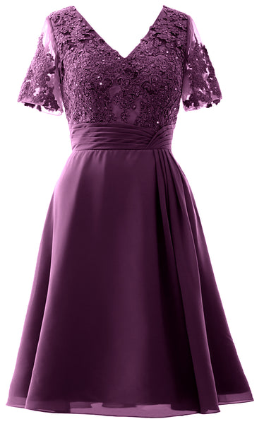 MACloth Women Knee Length Mother of Bride Dresses Short Sleeves Wedding