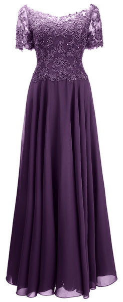 MACloth Women Mother Bride Dresses Short Sleeves Lace Evening Gown Off Shoulder