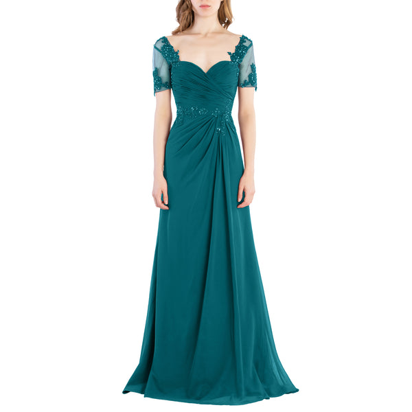 MACloth Women Vintage Short Sleeves Long Wedding Mother Bride Bridesmaid Dresses