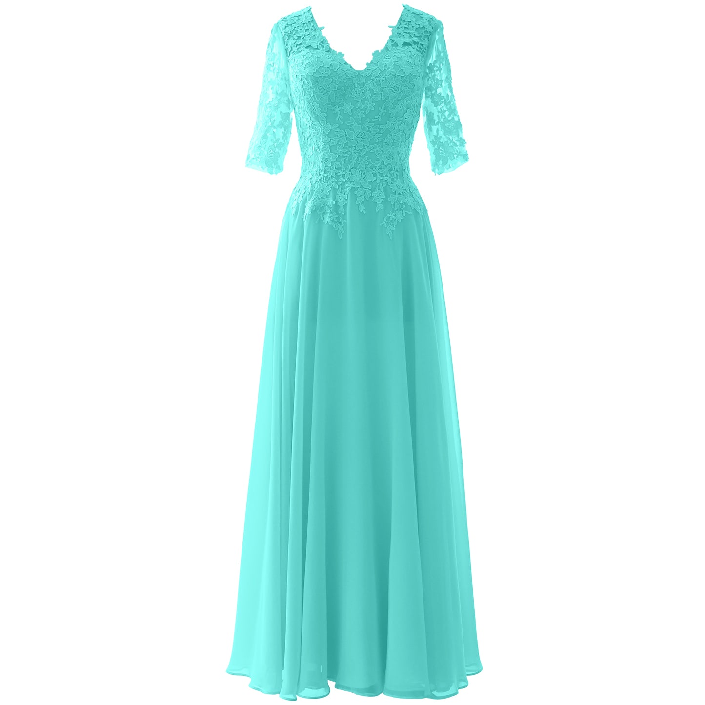 MACloth Vestido largo maxi para madre de la novia, manga corta, encaje, escote en V, vestido de noche