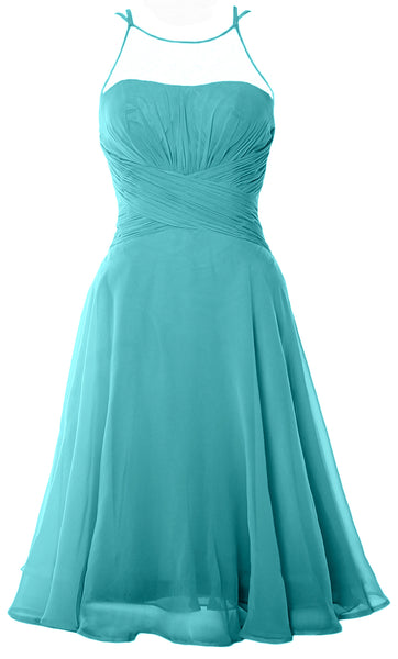 MACloth Elegant Illusion Short Cocktail Dress Chiffon Wedding Party Formal Gown