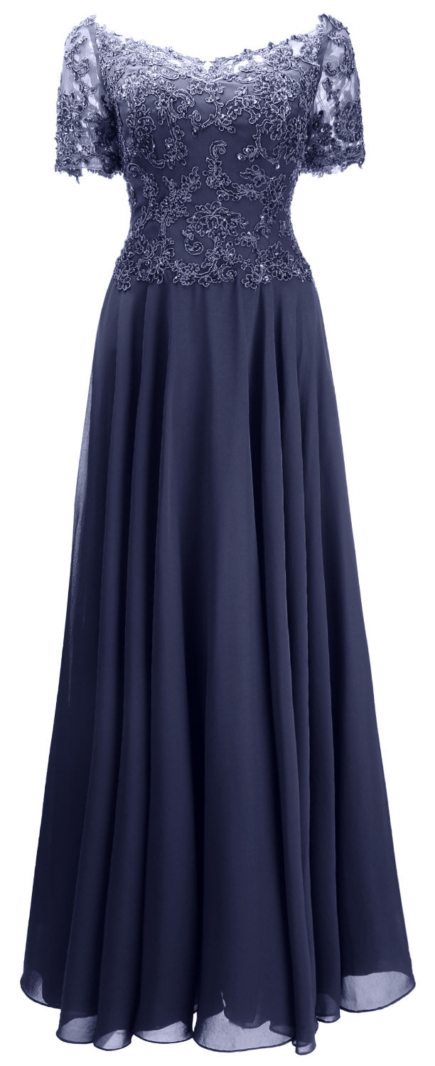 MACloth Damen Mutter Braut Kleider Kurze Ärmel Spitze Abendkleid Schulterfrei