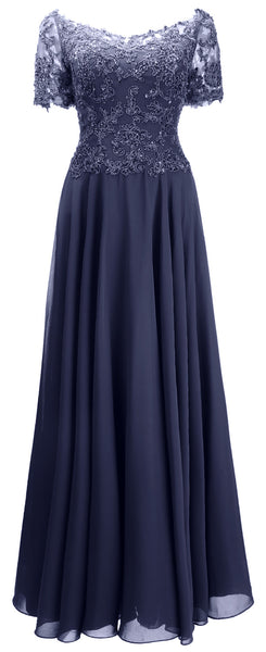 MACloth Women Mother Bride Dresses Short Sleeves Lace Evening Gown Off Shoulder