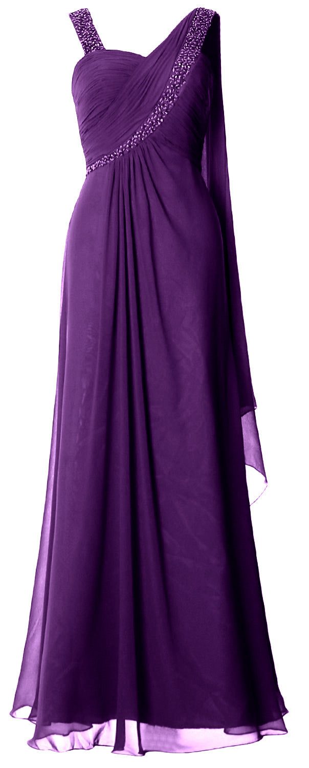 MACloth Women Beading Long Pleated Prom Dresses Evening Party Formal Gown