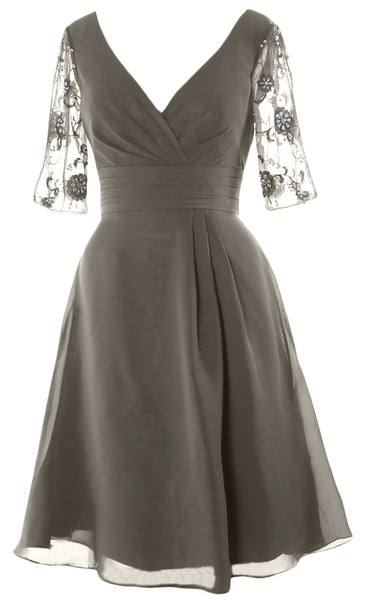 MACloth Mother of Bride Short Dresses Half Sleeves V Neck Cocktail