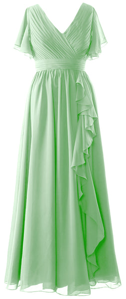 MACloth Mother of the Bride Dresses with Sleeves V Neck Long Wedding Formal Gown