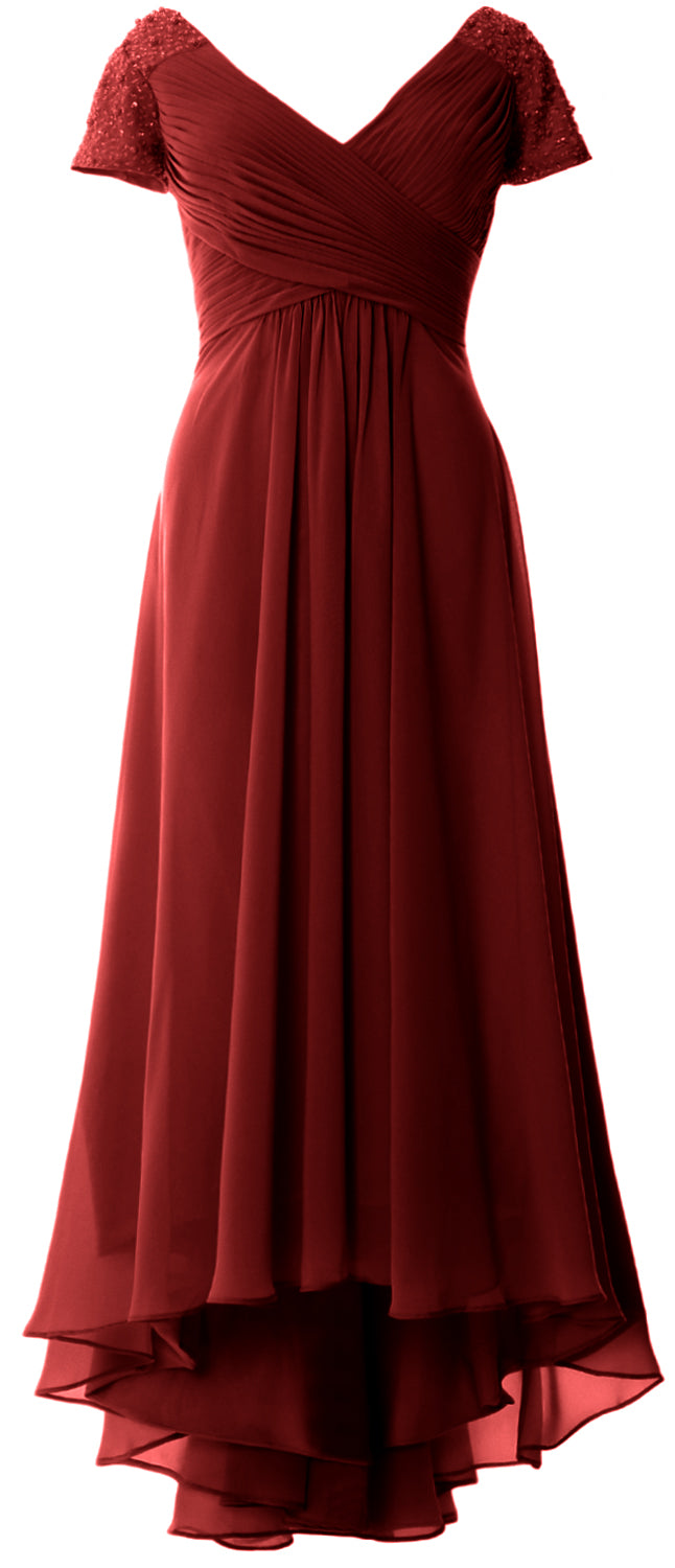 MACloth Mujeres Manga Corta Cuello En V Hi Lo Madre De La Novia Vestidos De Novio Vestido De Noche