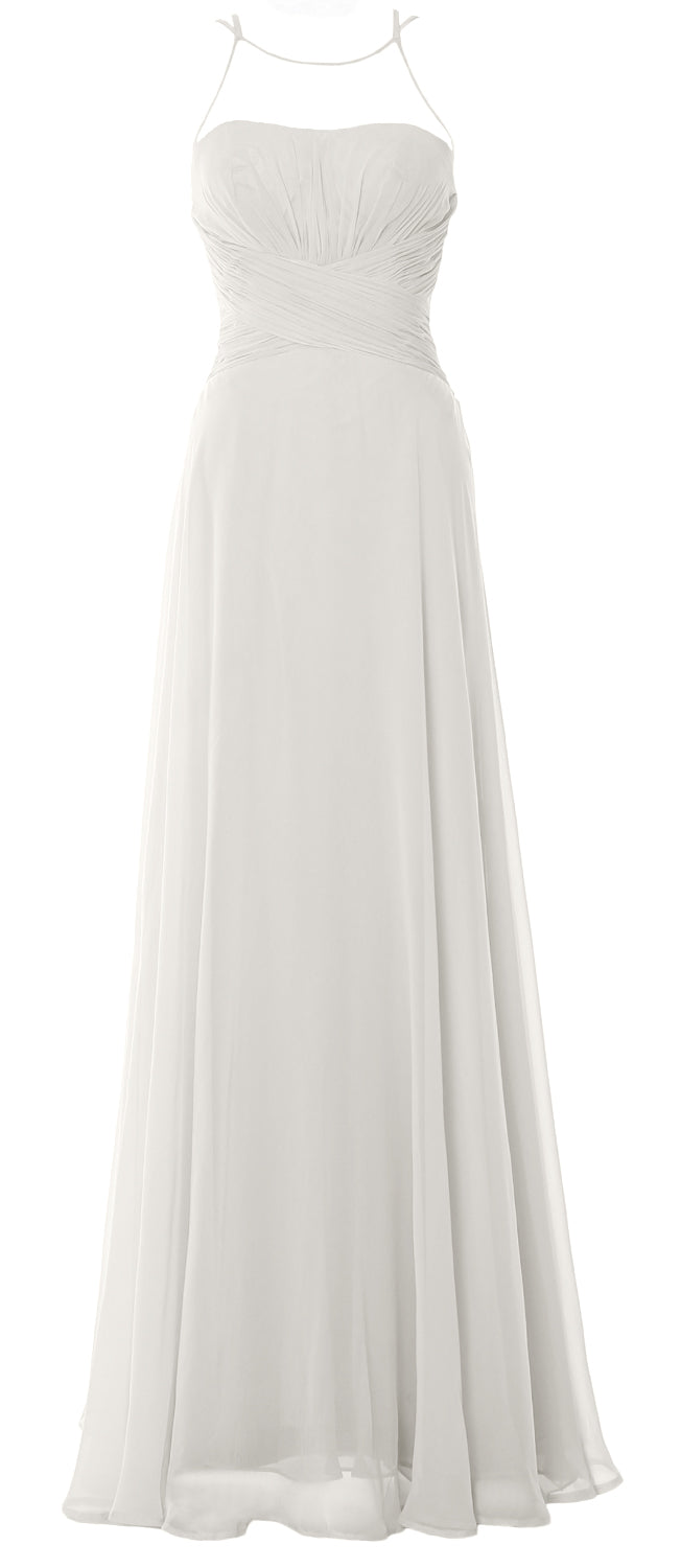 MACloth Damen Neckholder Langes Brautjungfernkleid Chiffon Schlichtes Ballkleid Formales Kleid