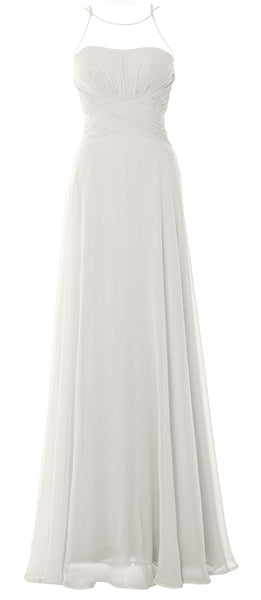 MACloth Women Halter Long Bridesmaid Dress Chiffom Simple Prom Formal Gown