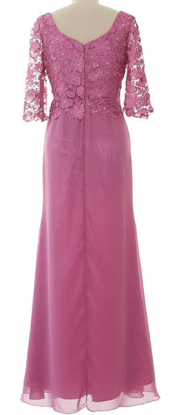 MACloth Women Mother of Bride Dresses Half Sleeves Lace Formal Evening Gown