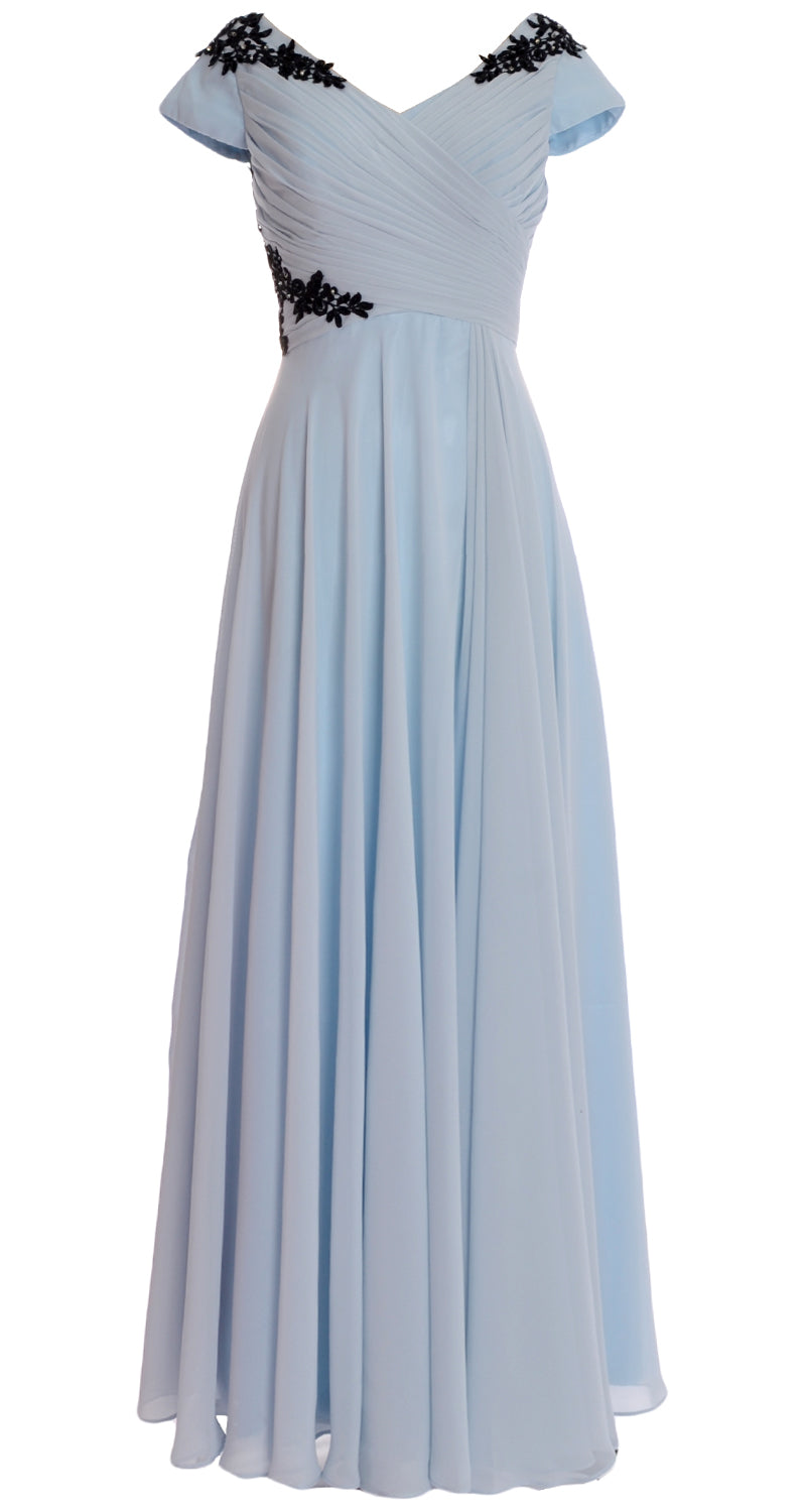 MACloth Damen Kleider für die Brautmutter mit Flügelärmeln und V-Ausschnitt, formelles Abendkleid