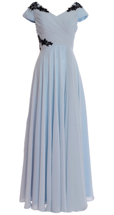MACloth Women Mother of the Bride Dresses Cap Sleeves V Neck Formal Evening Gown