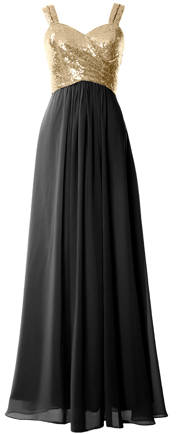 MACloth Women Sequin Chiffon Long Bridesmaid Dress Cowl Back